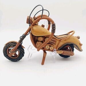 Vintage 16" Wood Motorcycle Figurine Handmade Wood Art Chopper Model Harley